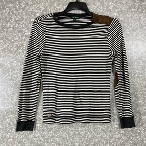 Lauren Ralph Lauren Gray Striped Faux Leather Patches Top - Size Medium - Zipper